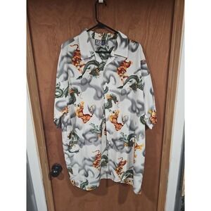 Vintage TRUST Men's Asian Dragon Tiger Y2K Brown Button Up Shirt Short Sleeve...